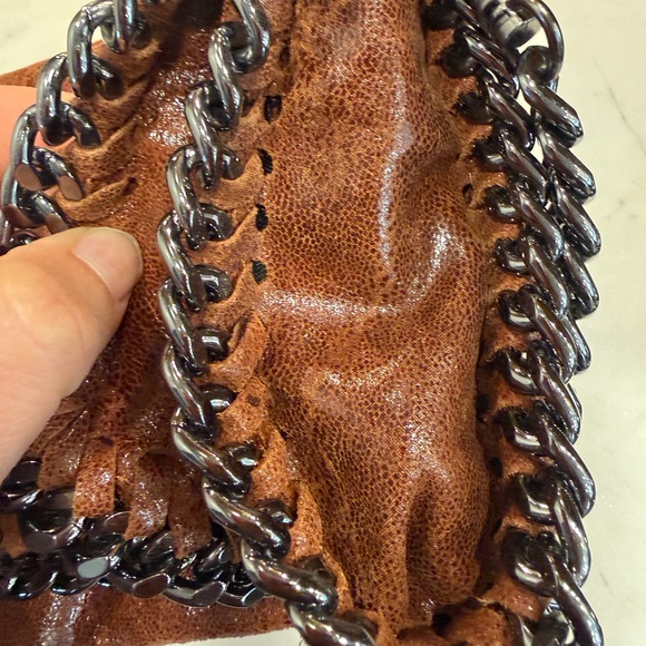 Italian Brown Leather Crossbody Bag/Clutch with Chains - Picture 8 of 9